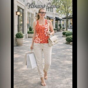 JUST CAVALIER ORANGE CAMOUFLAGE RACERBACK TANK TOP XL - MADE IN ITALY, AUTHENTIC